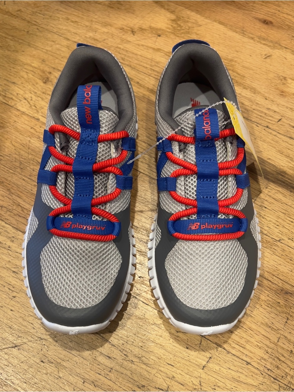 NEW-New Balance Kids Playgruv v2 Bungee Little Kid Grey blue True Red Shoes S 2Y